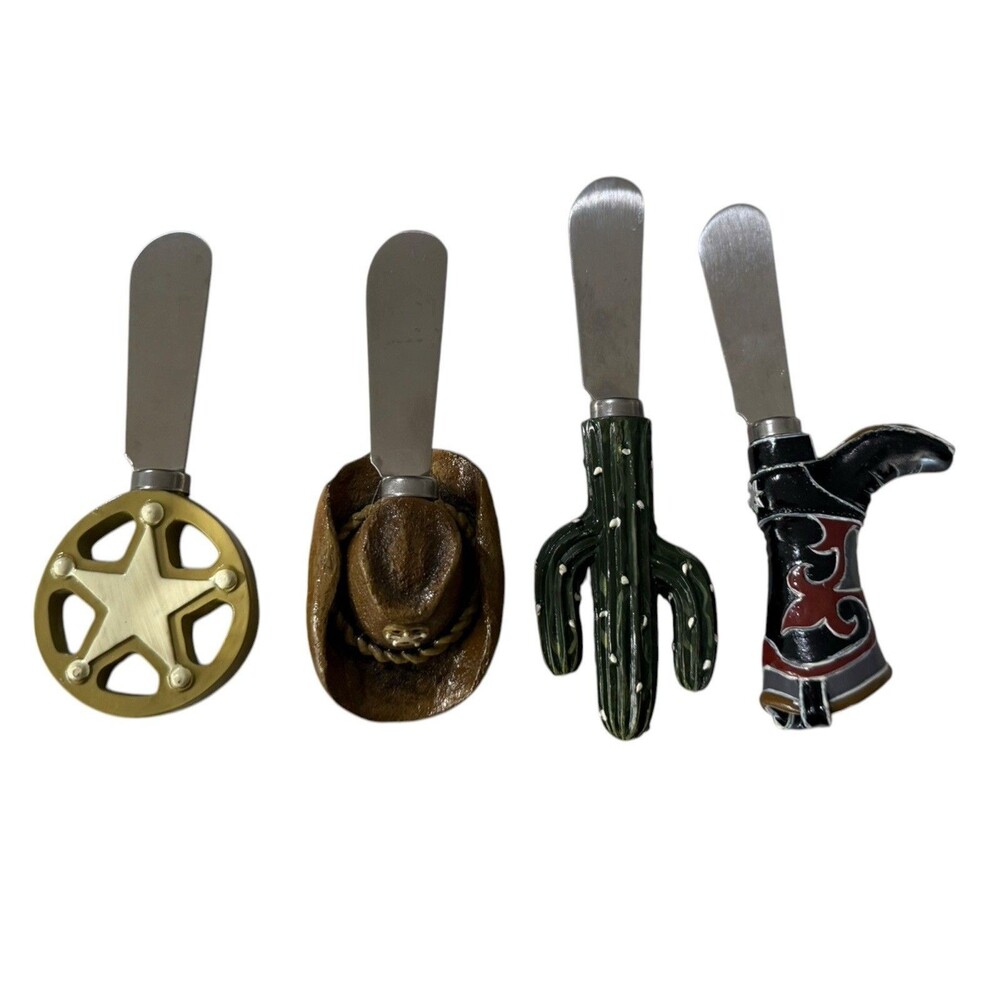 Sonoma Happy Trails Cheese Spreaders Cowboy Hat Boot Badge Cactus Western Set/4